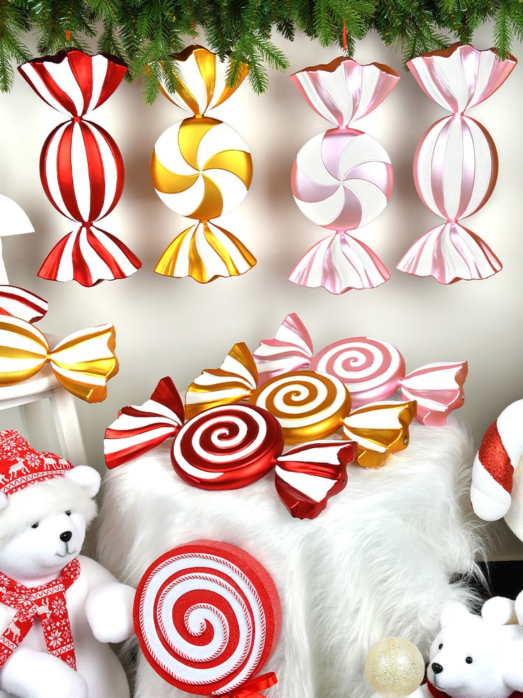 クリスマスの装飾金赤ピンク55CMメッキキャンディ雰囲気ぶら下げ装飾お祝い窓の装飾撮影小道具装飾品
