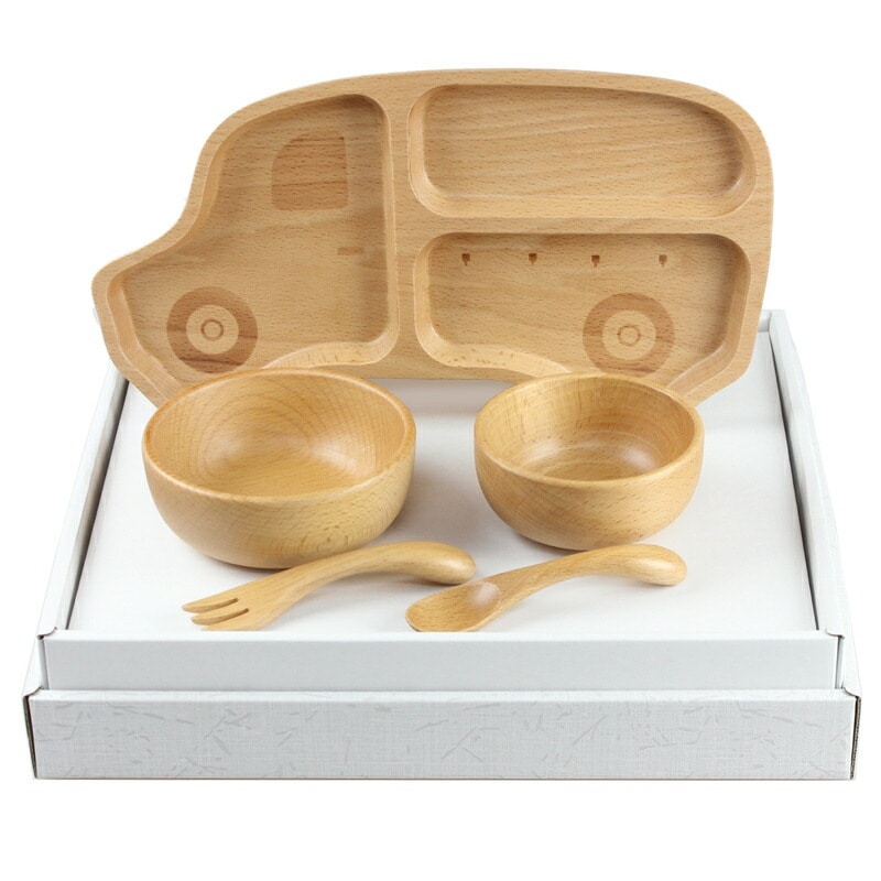 お食い初め 北欧産ブナ材使用 ナチュラル 子供食器セット くるま