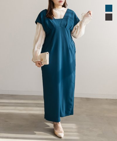 大きいサイズ レディース LL 3L 4L XL XXL XXXL シアーインナーセットVラインドレスワンピース