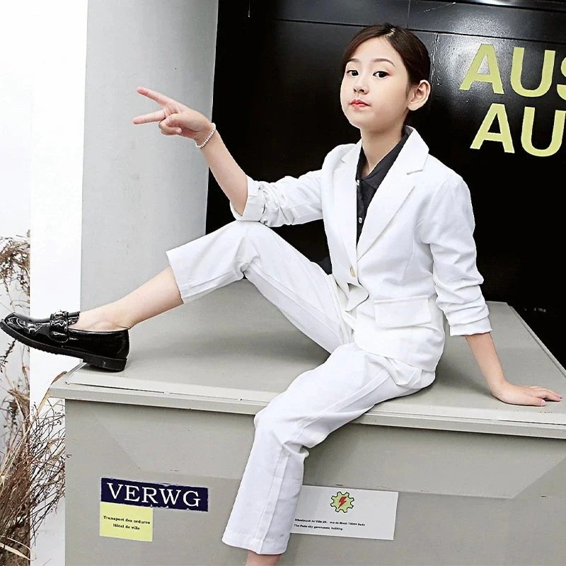 入学式スーツ子服女の子ブラウス付きフォーマルスーツ無地ジャケットズボンブラック