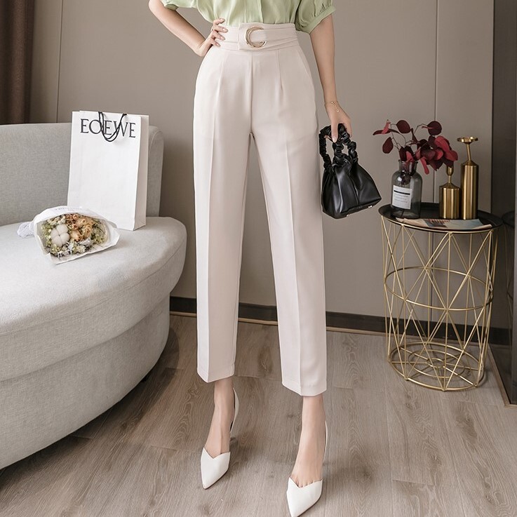 パンツ レディース スラックスパンツ テーパード S M L XL 韓国 クロップド ズボン ボトムス 九分丈 ストレート ハイウエスト かわいい 大人可愛い きれいめ おしゃれ お洒落 大人女子