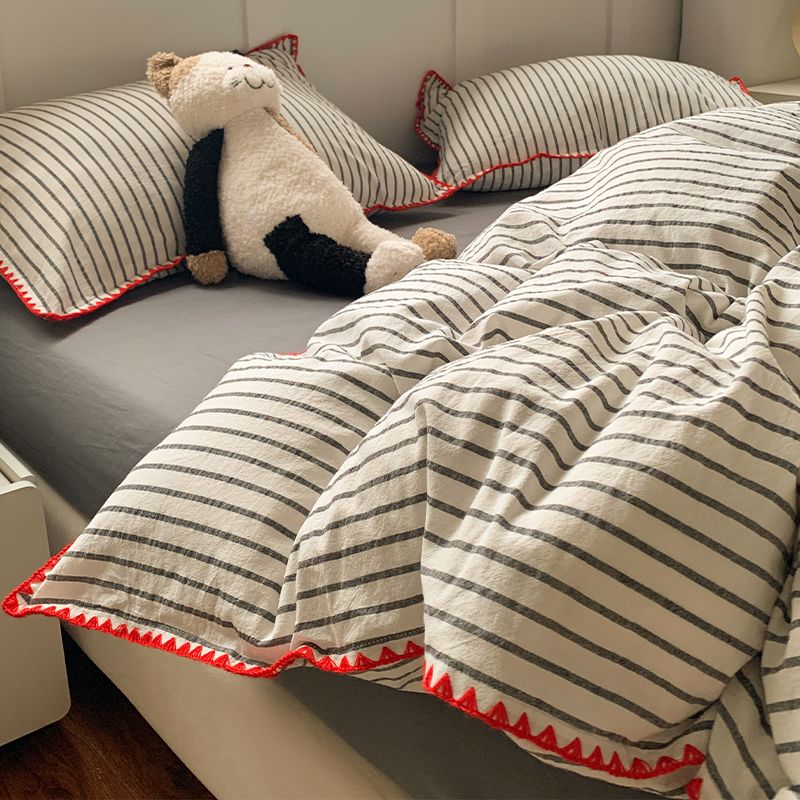 水洗綿貝殻縁全綿寝具4点セット純綿2024ベッドシーツベッド笠布団カバー4