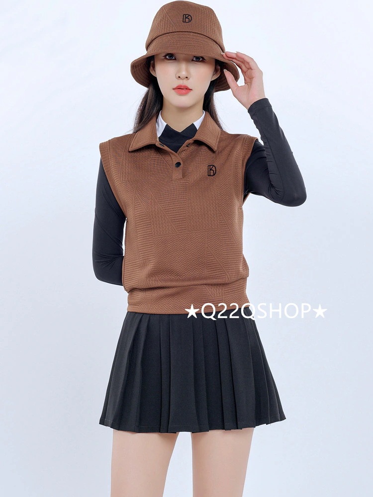 ゴルフウェア レディース スポーツウェア ゴルフスカート ベスト 袖無し 長袖 スカート 上下セット 大きいサイズ ブラウン コーヒー 黒 春 夏 秋冬 韓国風 INS おしゃれ