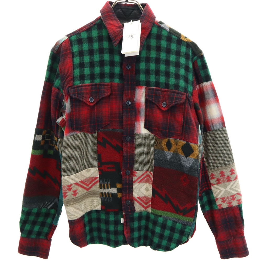 RRL 未使用 ウールブレンド チェック柄 パッチワーク 長袖 シャツ XS 赤系 ダブルアールエル RALPH LAUREN タグ付き メンズ 26,338円