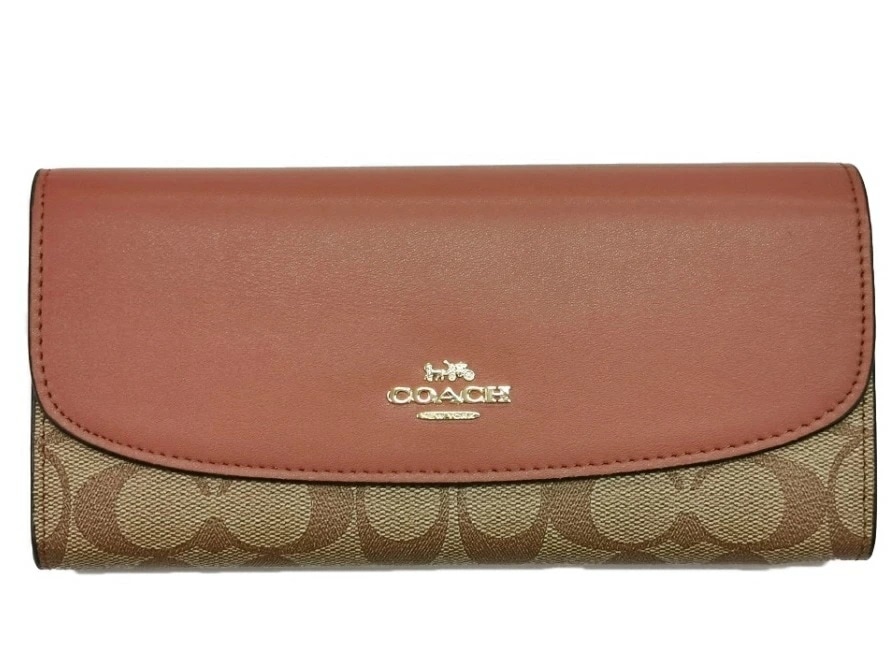 COACH F54022-IME74 LI/BROWN SV/BN コーチ スナップ式長財布 アウトレット シグネチャー スリム エンベロープ ウォレット メタルロゴ付 スムースカーフレザー/PVC