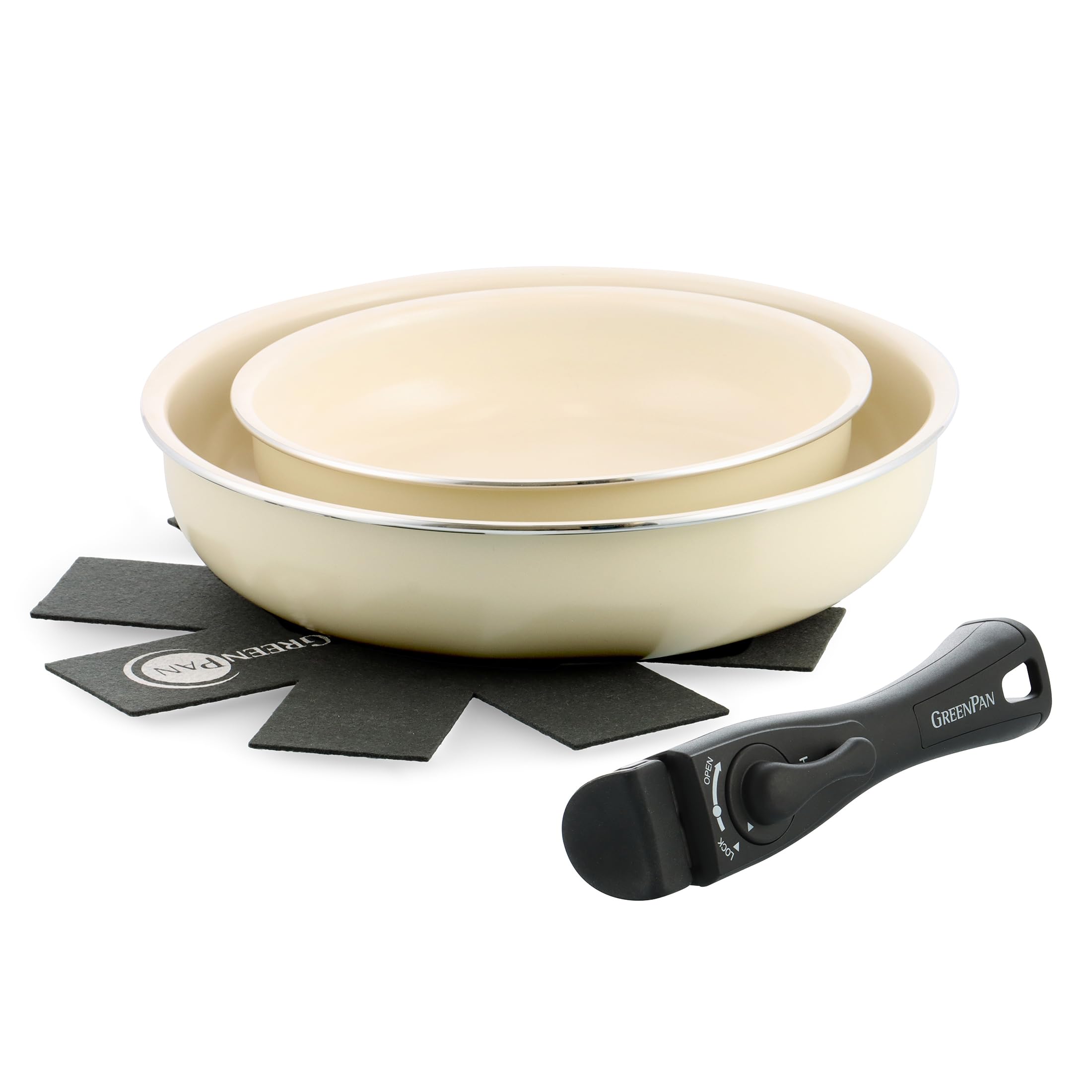 グリーンパン フライパン 4点セット 取っ手着脱式 IHガス火対応 セラミックコーティング PFASフリー 有害物質フッ素樹脂不使用 ダイヤモンド粒子配合 重ねて収納 オーブン調理可 【クリックシ