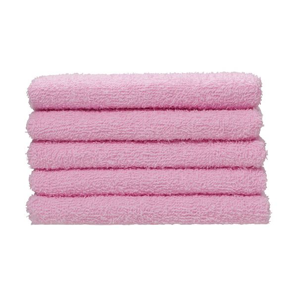 （まとめ）フェイスタオル ピンク 230匁 1パック（5枚） [x10セット]