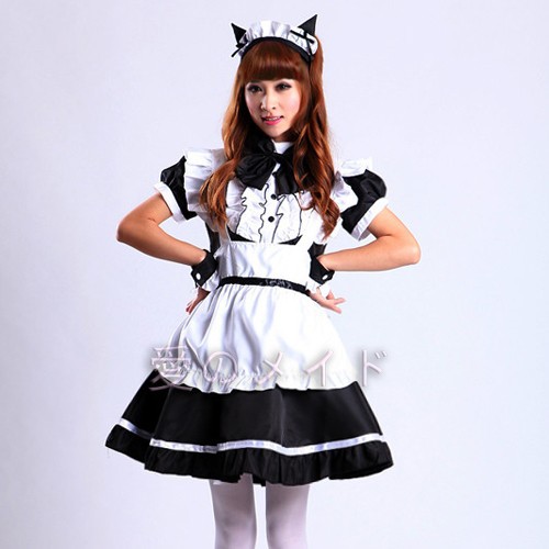 超萌えハス葉縁メイド猫耳メイド服コスプレ女装衣装レストラン制服
