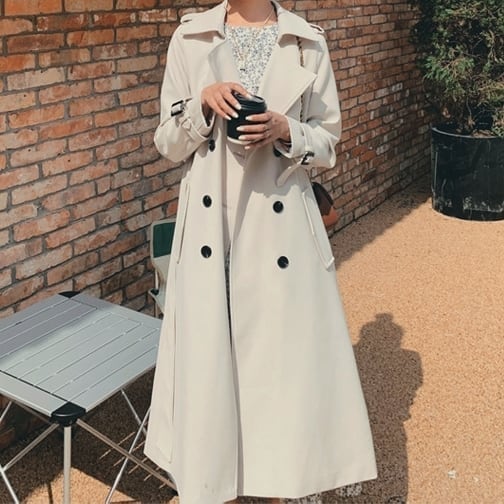 コート アウター ロング トレンチ スクエアバックル ベルト モノトーン ガウンコート