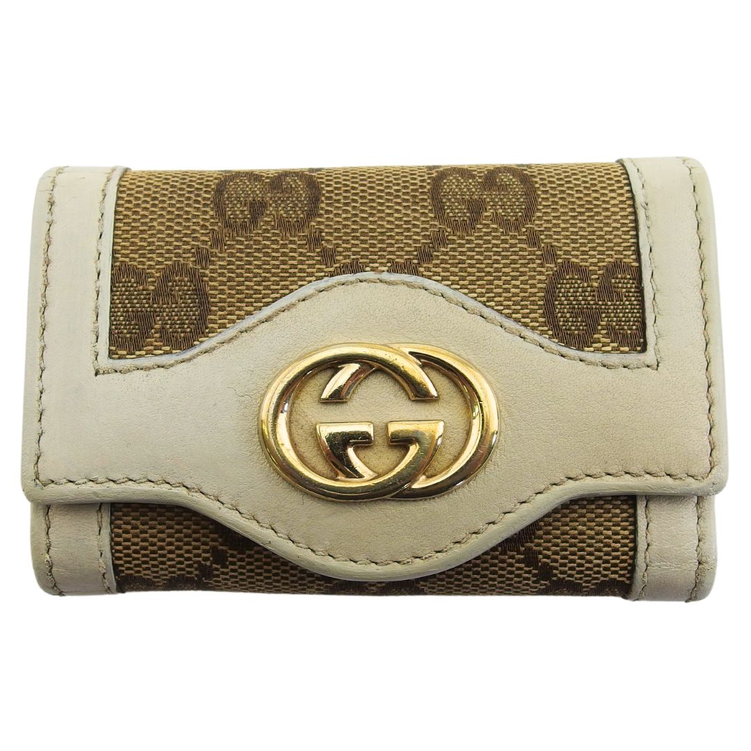 キーケース GGキャンバス スーキー インターロッキングG ベージュ ブラウン グレー 灰色 レディース 中古