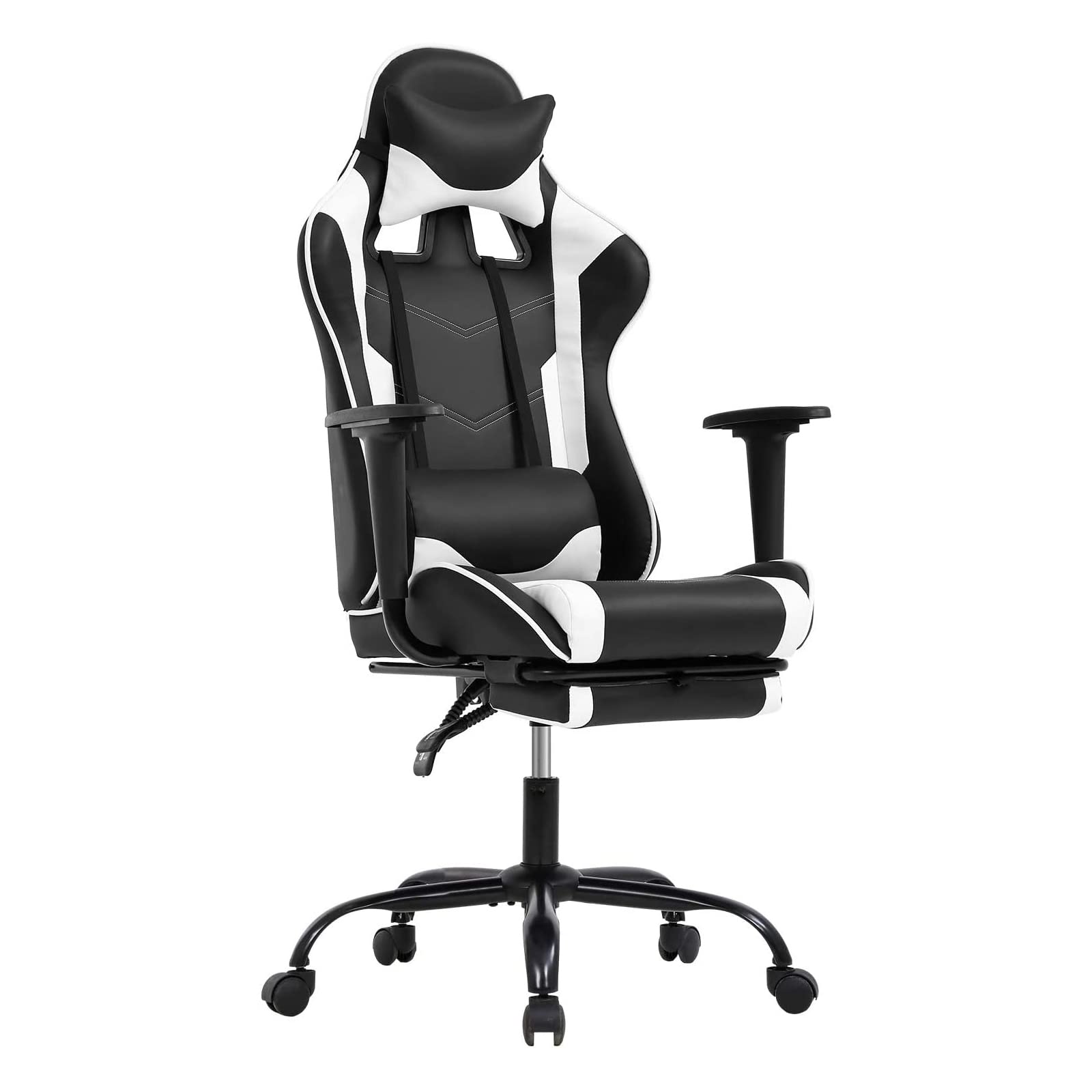 ゲーミングチェア ホワイトエルゴノミックデザイン フットレスト ヘッドレスト ランバーサポート 調節可能 ハイバック 54.1 x 67.06 x 134.11 cm 【日本正規輸 32196
