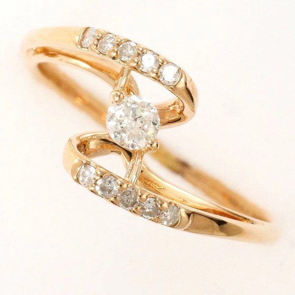 K10 10金 PG ピンクゴールド リング 指輪 7号 ダイヤ 0.16 ジュエリー 中古