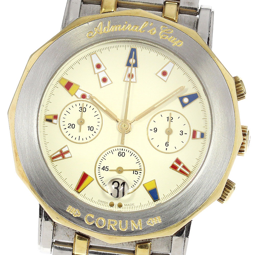 コルム CORUM アドミラルズカップ クロノグラフ デイト クォーツ メンズ _810442【中古】
