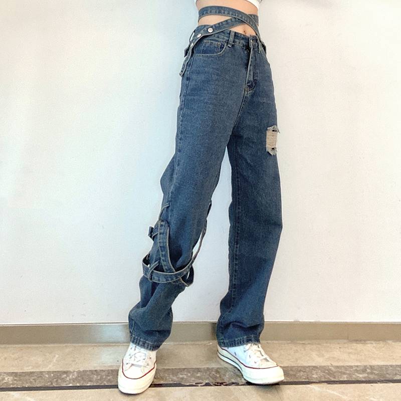 デニム パンツ ボトムス ズボン ワイド ロング レディース ハイウエスト カジュアル おしゃれ かっこいい こなれ感 ラフ メンズライク マニッシュ ボーイッシュ キュート 抜け感 無地 夏 20代 5,527円