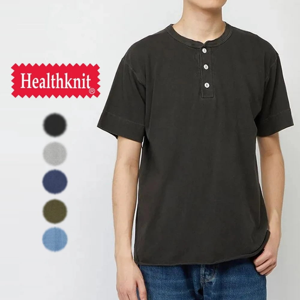 ヘンリーネック 半袖 Tシャツ 10060 ブラック ライトグレー ネイビー オリーブ ロイヤルブルー