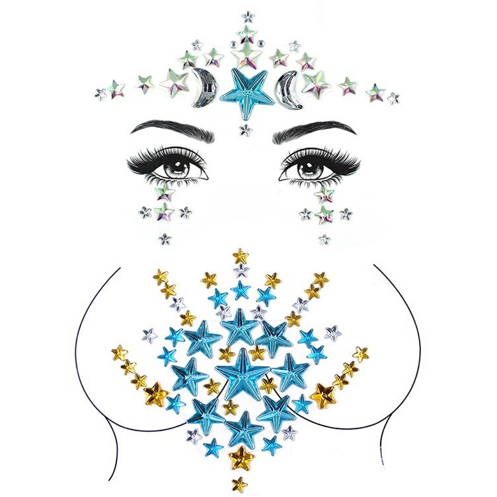 ジェムボディステッカー フェイス チェストセット（胸元用と顔目元用）シート 貼る シール キラキラ メイク ラインストーン 石 胸 腕 顔 頬 額 おでこ 眉間 乳首 仮装 nt581xxxxxxxx