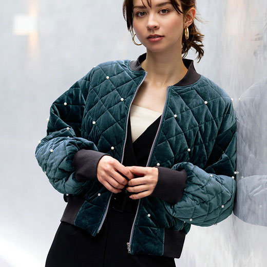 [最安値挑戦]！ベロアキルトブルゾン レディース 秋冬 コート ジャケット M-LL