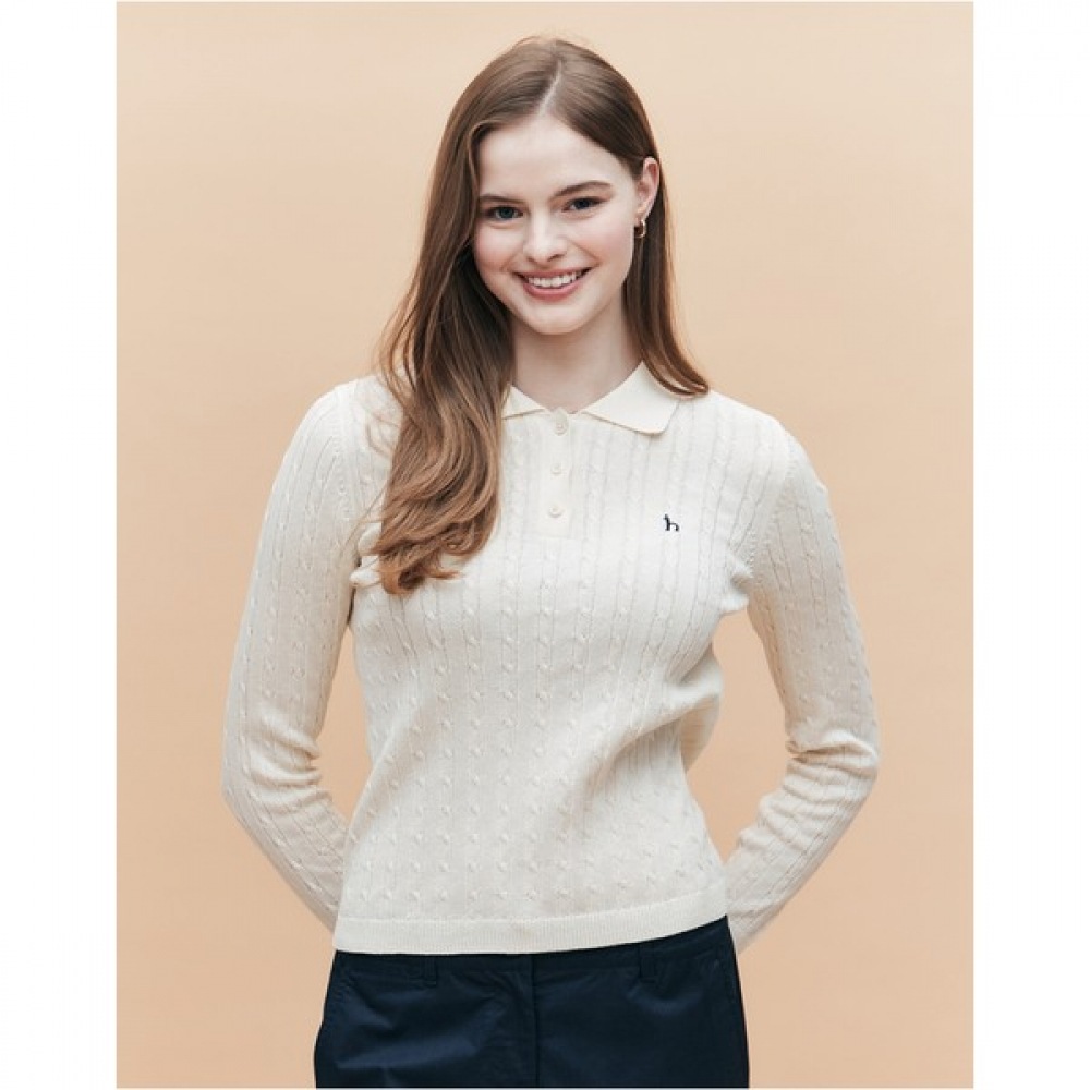 [ヘッジズレディース] 25SS リサイクルポリブレンドケーブルロングスリーブカラープルオーバークリーム HSSW5AC21CR