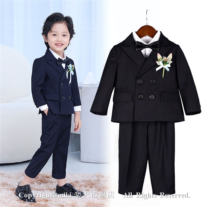 【ワイシャツ 蝶ネクタイ付き! 6点セット ネイビー フォーマルスーツ 男の子 キッズ 子供 ベスト タキシード ジュニア 入学式 入園式 卒業式 七五三 結婚式 発表会 誕生日 お食い初め お宮参り