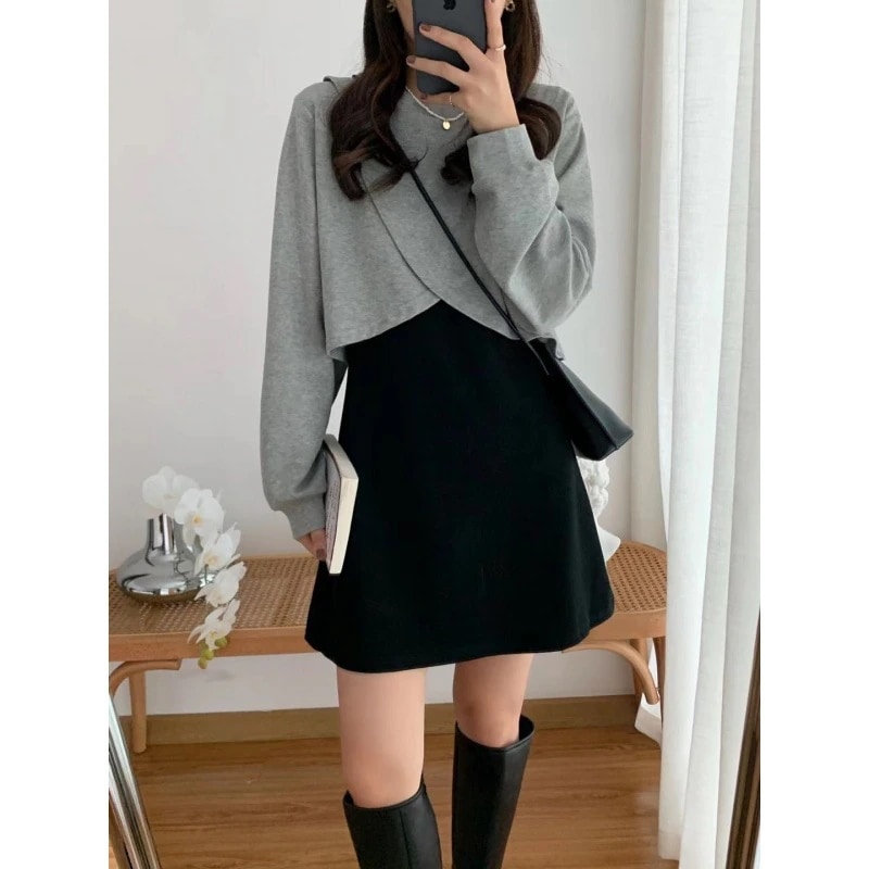 ハイエンドのカスタマイズ-フランスの春と秋の不規則なレトロなブラウスベスト香港スタイルのスーツ新しい小さくてスリムなツーピースドレス