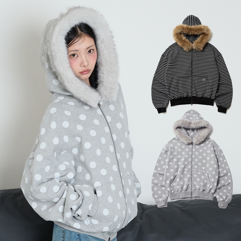 STRIPE & DOT WINGS FUR HOODIE ZIP-UP