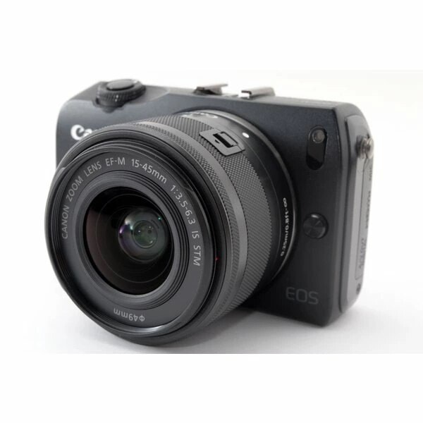 激安通販  キヤノン【中古】キヤノン Canon EOS M レンズキット ブラック 美品 SDカードストラップ付き ミラーレス一眼カメラ
