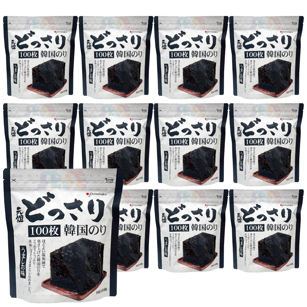オリオンジャコー どっさり 韓国のり 12袋セット 100枚入 うましお味 / チャック付き袋 Orionjako