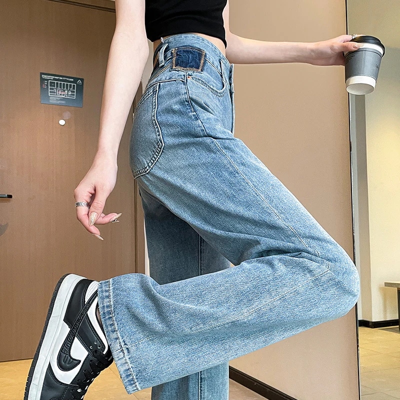 デニムボトムス ワイドパンツ ストレート ドレープ感 ハイウェスト デザイン感 ゆったり ジーンズ ジョガーパンツ