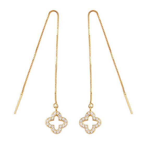 ピアス レディース チェーン 豪華20粒 クローバー アメリカンピアス オシャレ 大人可愛い 上品