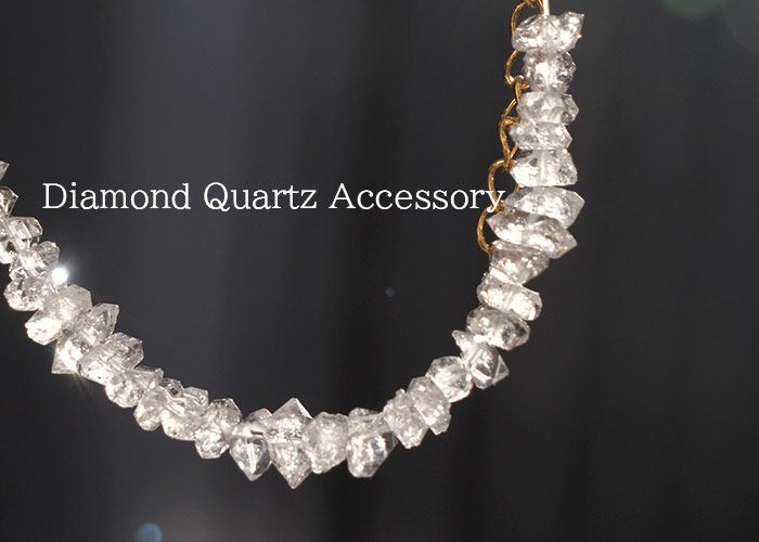 ダイヤモンドクォーツ ブレスレット レディース 天然石 パキスタン産 ハーキマーダイヤモンド型 水晶 ダブルポイント 金属アレルギー対応 サージカルステンレス SUS316 アクセサリー プレゼント