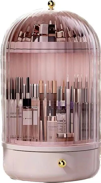 デスクトップ スキンケア用品 回転可能 クリア 収納ボックス ピンク かわいい 防塵 収納ケース
