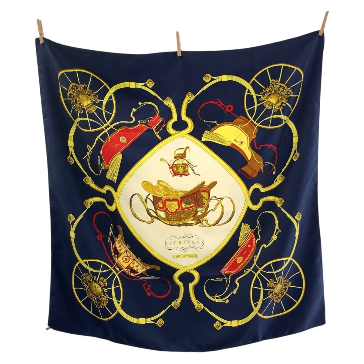 SPRINGS カレ90 ネイビー マルチカラー シルク スカーフ 大判スカーフ レディース 504279