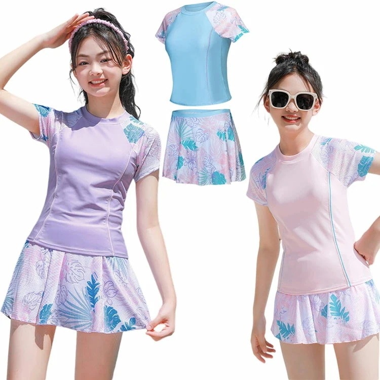 子供 水着 上下セット 女の子 UVカット ショートパンツ セパレート 2点セット みずぎ 紫外線対策 セット ガールズ ジュニア 水着 パッド付き 学生 高学年 水着 学校用 プール 150cm 1