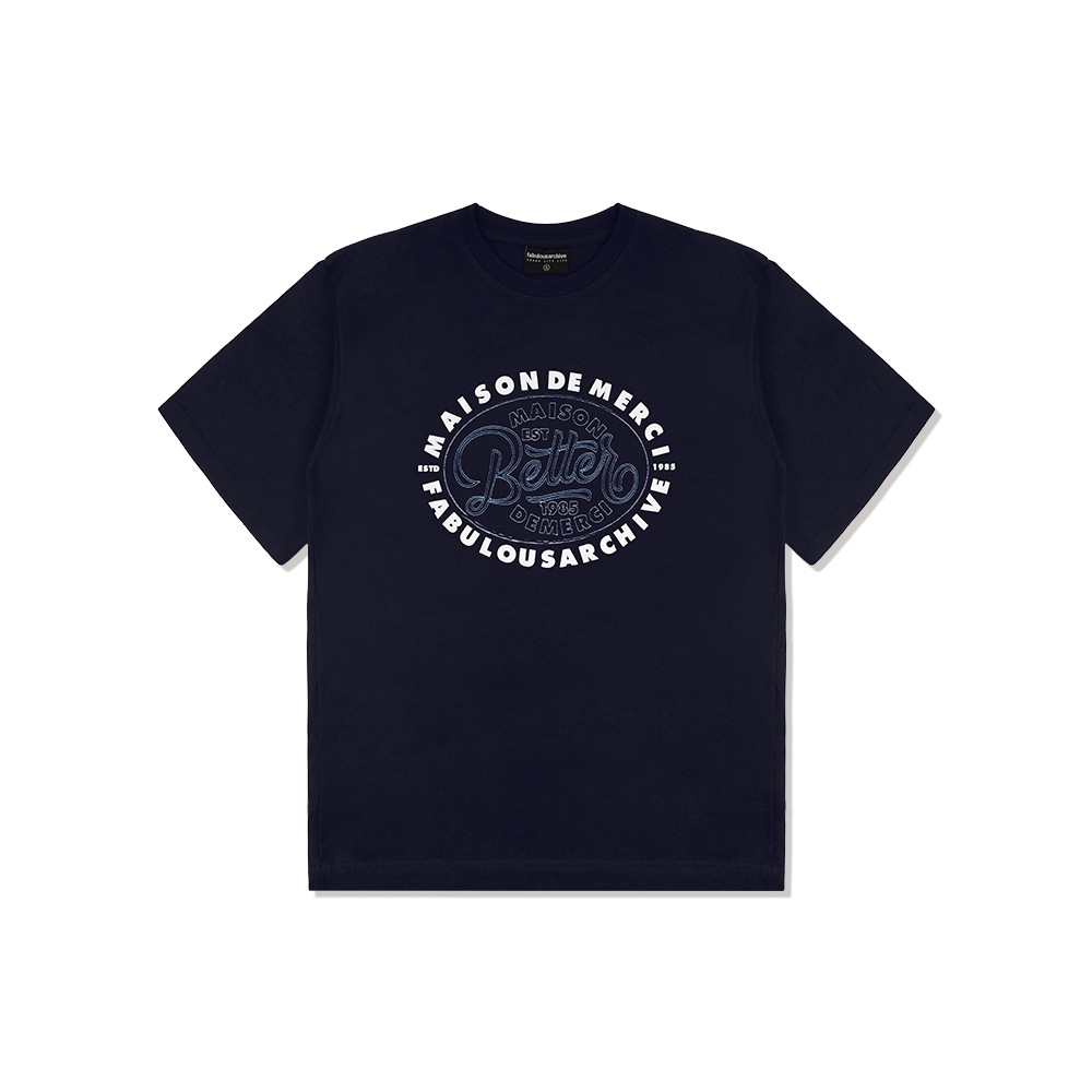 ファビュラスアーカイブユニセックスロゴサークルパッチクルーネック Tシャツネイビー (FCC2TS432M)