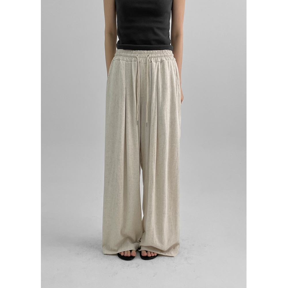 ブラックアップ (UNISEX) ローウェストタックゴムワイドパンツ (リネン30%)