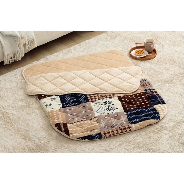 あったかグッズ ポケットこたつ ごろ寝 クッション性 ノルディック柄 ネイビー 約90x120cm