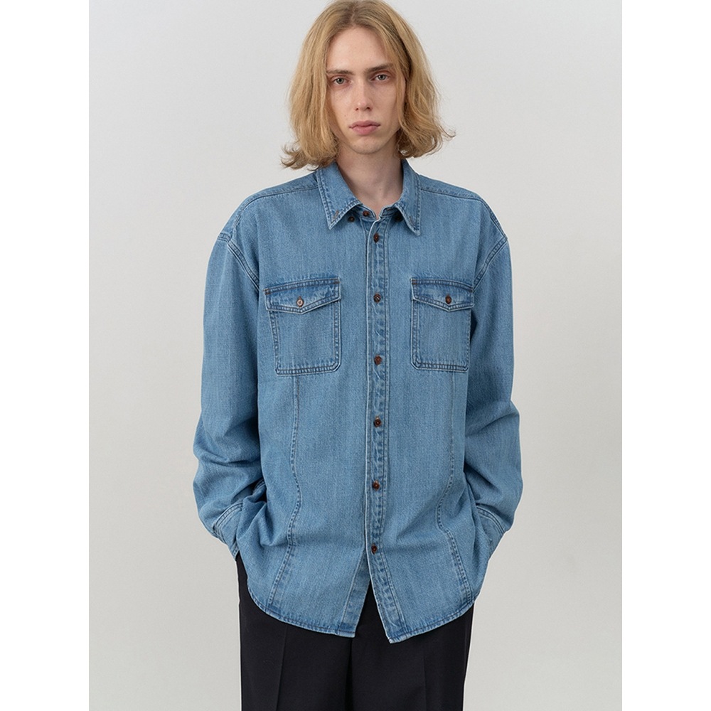 Dunst メンズユニセックスクラシックデニムシャツクラシックブルー M UDSH4C101B2