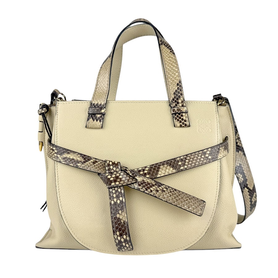 ロエベ LOEWE ハンドバッグ ゲート トップハンドル スモール レザー/パイソン ベージュ×ブラウン レディース z4125