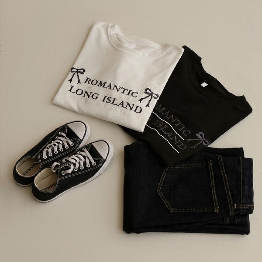 [Elysia] トーブモーダルリボン刺繍Tシャツ
