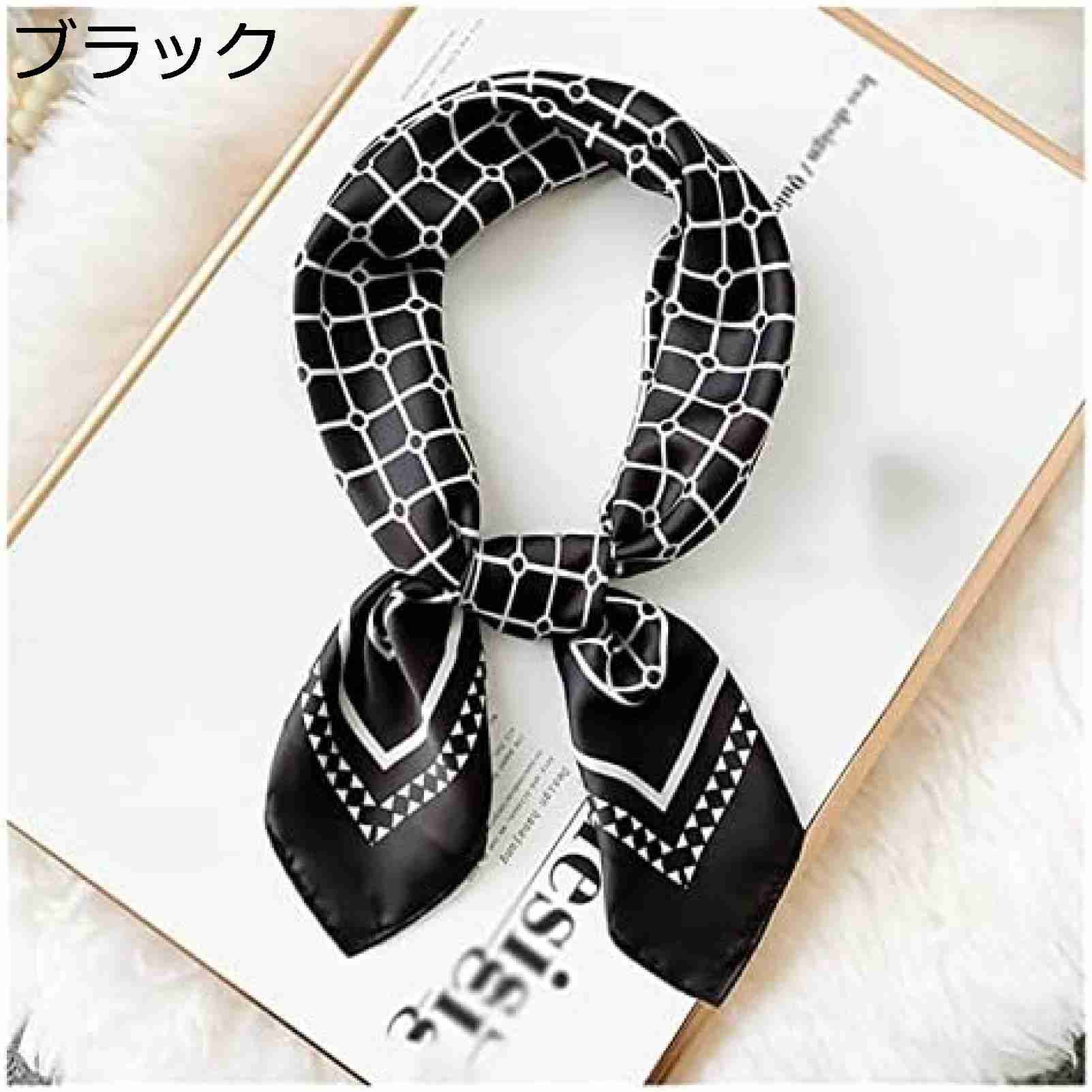 【20%OFFクーポン～】ヘアタイプリントサテンスカーフヘッドスカーフ女性スモールロングストリップスカーフ (Color : Black Size : 70*70CM) 9,818円