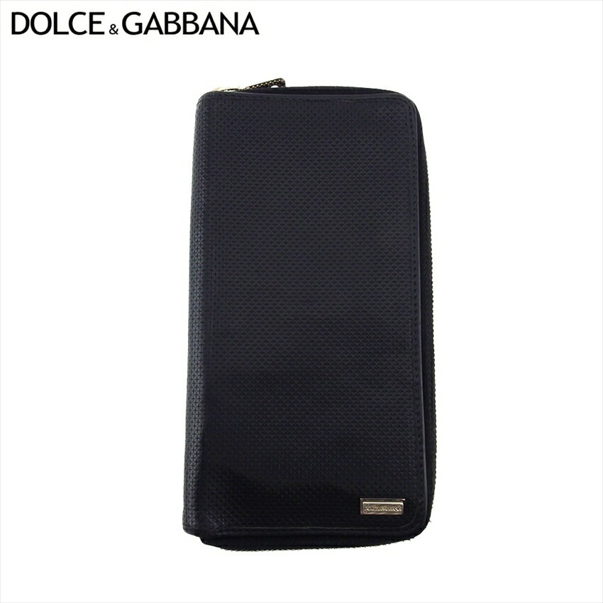 長財布 ラウンドファスナー 財布 ロゴプレート メンズ ドルガバ ブラック シルバー 中古