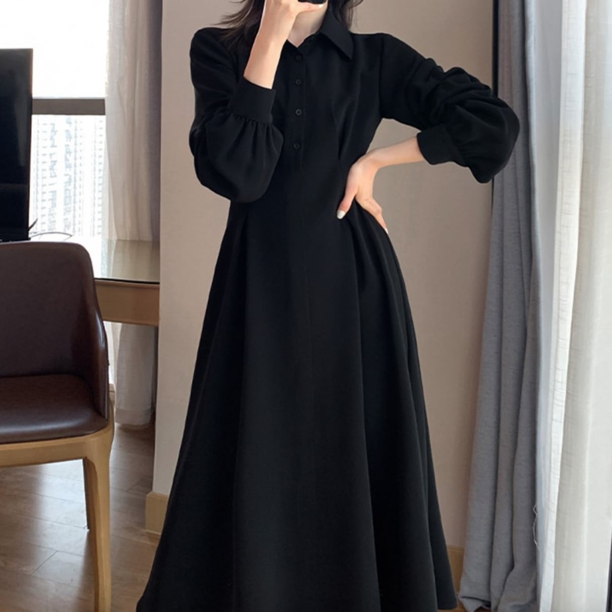 ワンピース デート ミモレ ミモレ丈 袖あり 長袖 かわいい 大人可愛い きれいめ シンプル カジュアル 大人 上品 おしゃれ お洒落 主役級 存在感 春 秋 10代 20代 30代 レディース