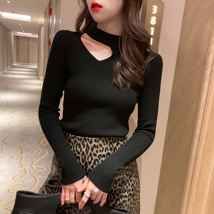 デコルテカット リブ ニット セーター トップス 4色 OHCA0127