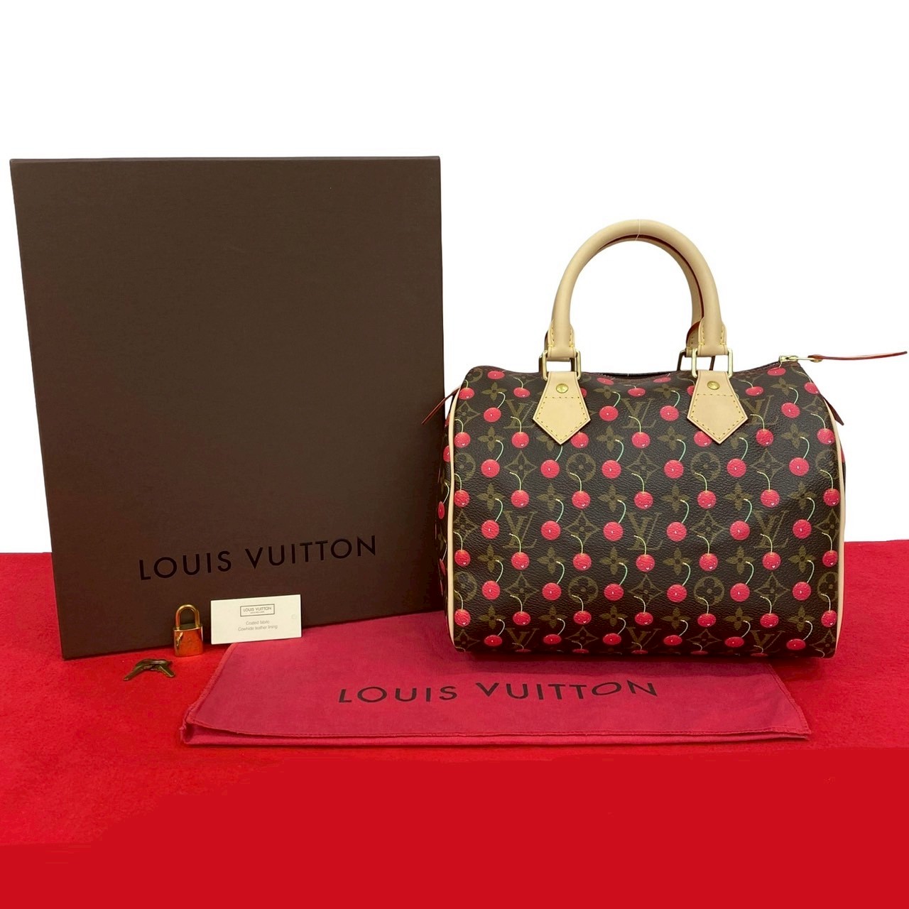 スピーディ 25 モノグラム チェリー 村上隆コラボハンドバッグ レザー PVC ブラウン 21362