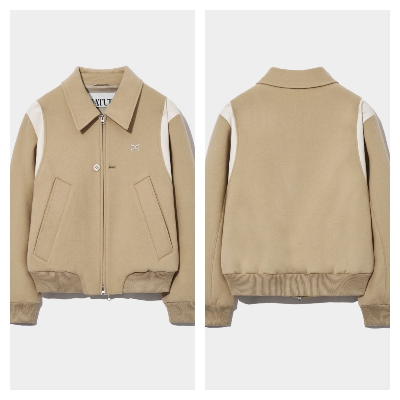 【SATUR】 PERCY WOOL BLEND VARSITY JACKET : ORGANIC BEIGE
