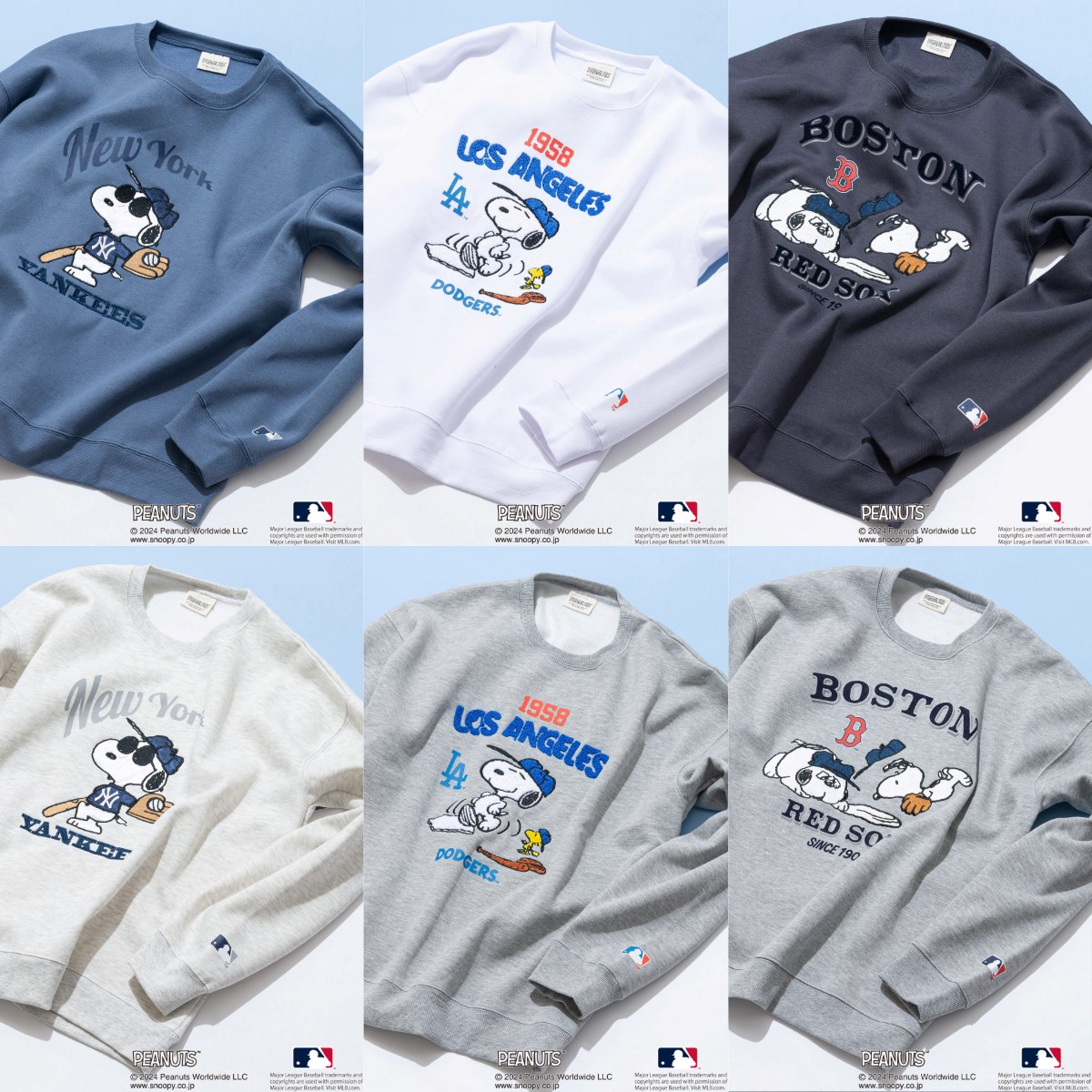 PEANUTS MLB オリジナルデザイン オリジナルデザイン 裏起毛クルーネックスウェット ヤンキース ドジャース レッドソックス