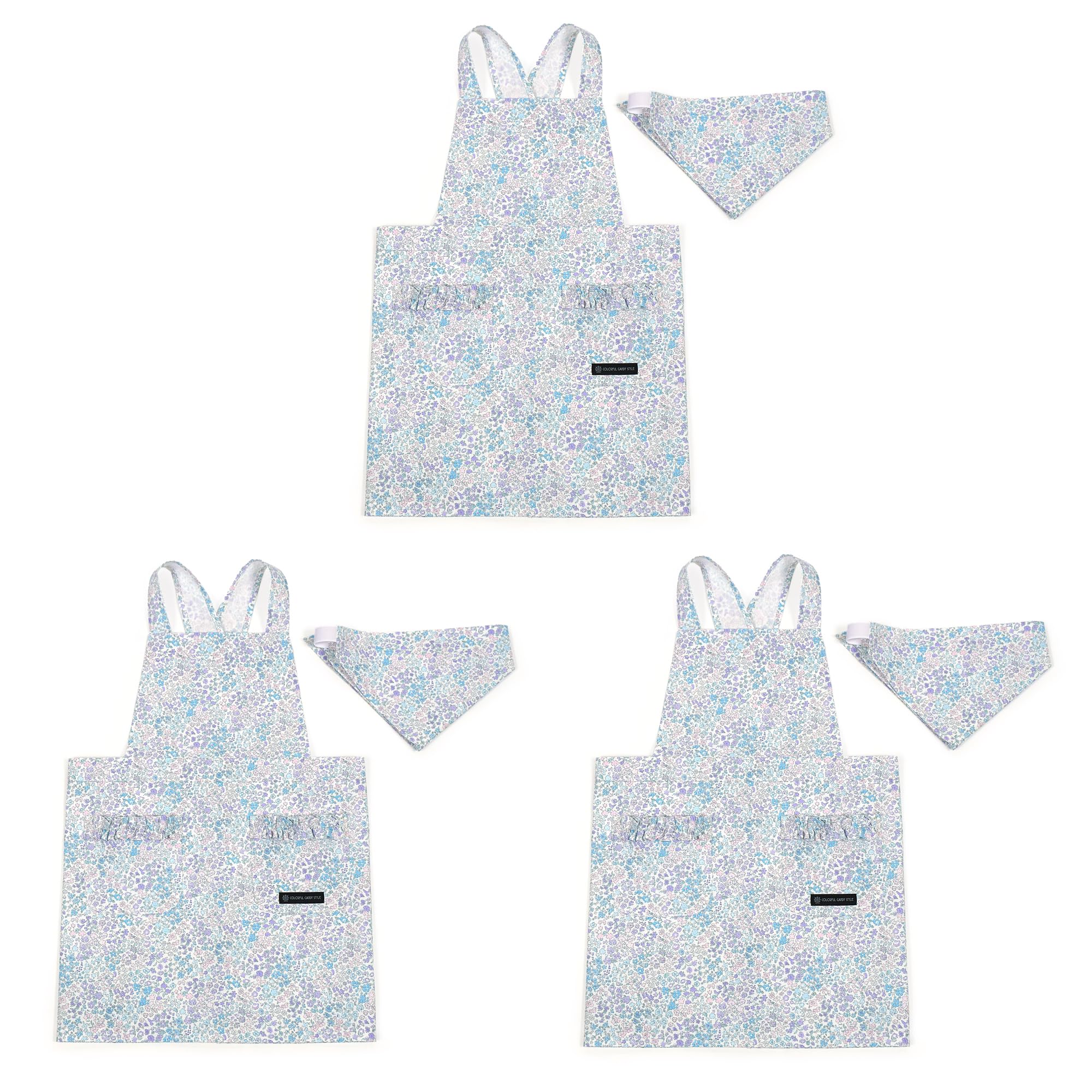 COLORFUL CANDY STYLE バッククロス子どもエプロン(100～120cm) フローラルオアシス 3枚セット 女の子 かわいい 子供用 子供 こども エプロン 三角巾 セット キッズエプ
