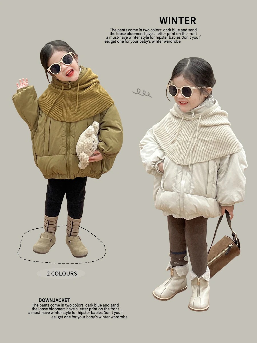 2024冬韓国女児ダウンジャケット新国標90白アヒル毛の女性赤ちゃん保温帽子コート3512