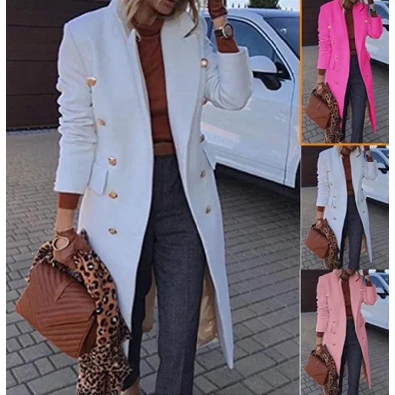 女性用ウールオーバーコート,マルチボタンジャケット,裏地付き生地,アウターウェア品質,ミドル丈,秋冬,2022 - 200000345