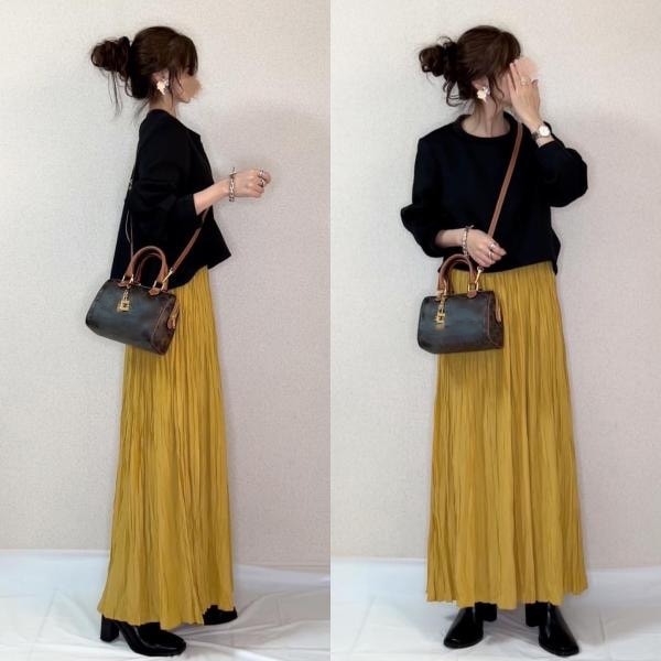 【ins超人気】 シンプル ラウンドネック 長袖 Ｔシャツ スカート 無地 ギャザー 2点セット 今季コーデ レディース 秋 冬